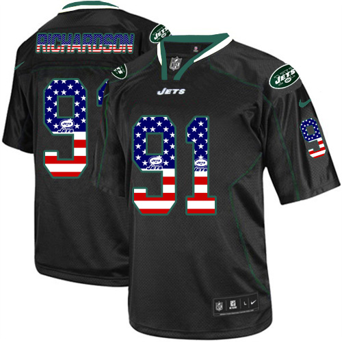 Men's Limited Sheldon Richardson Nike Jersey Black - #91 USA Flag Fashion NFL New York Jets